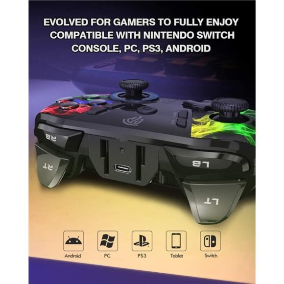 Wireless PC Controller, Dual-Vibration Gamepad Gaming Controller - Black - Picture 4 of 5